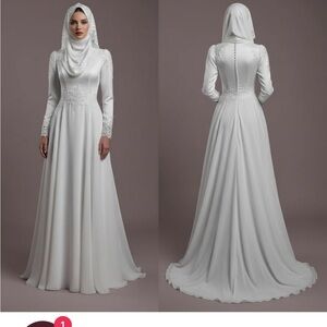Elegant White Modest Long Sleeve Maxi Dress